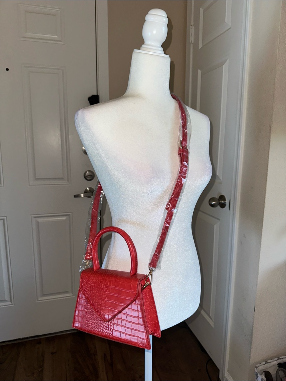 Red Croc-Embossed Top Handle Bag - Women
